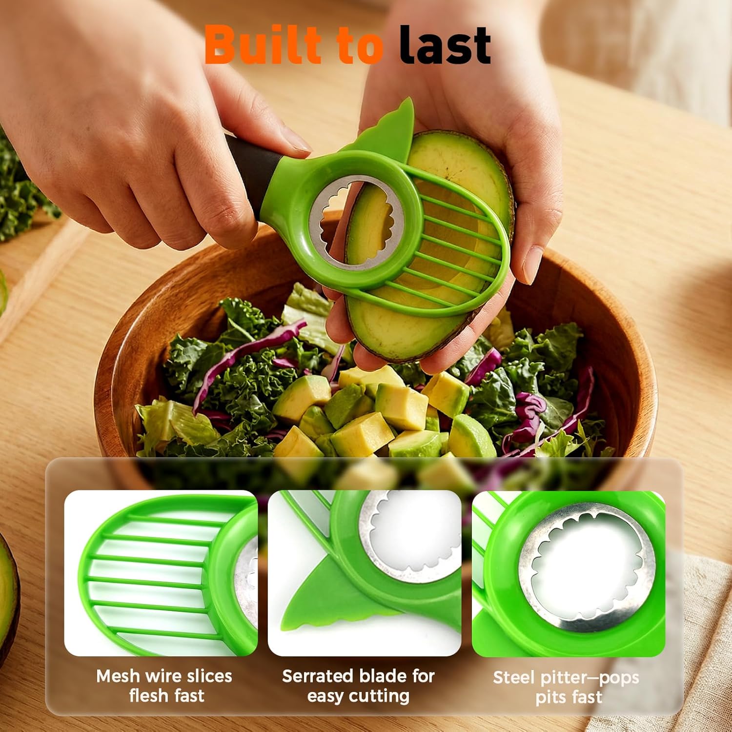 3-in-1 Avocado Slicer Tool, Multi-Function Splitter Pitter Cutter, Silicone Comfort-Grip Handle Avocado Peeler for Kitchen (1PC) - Image 4