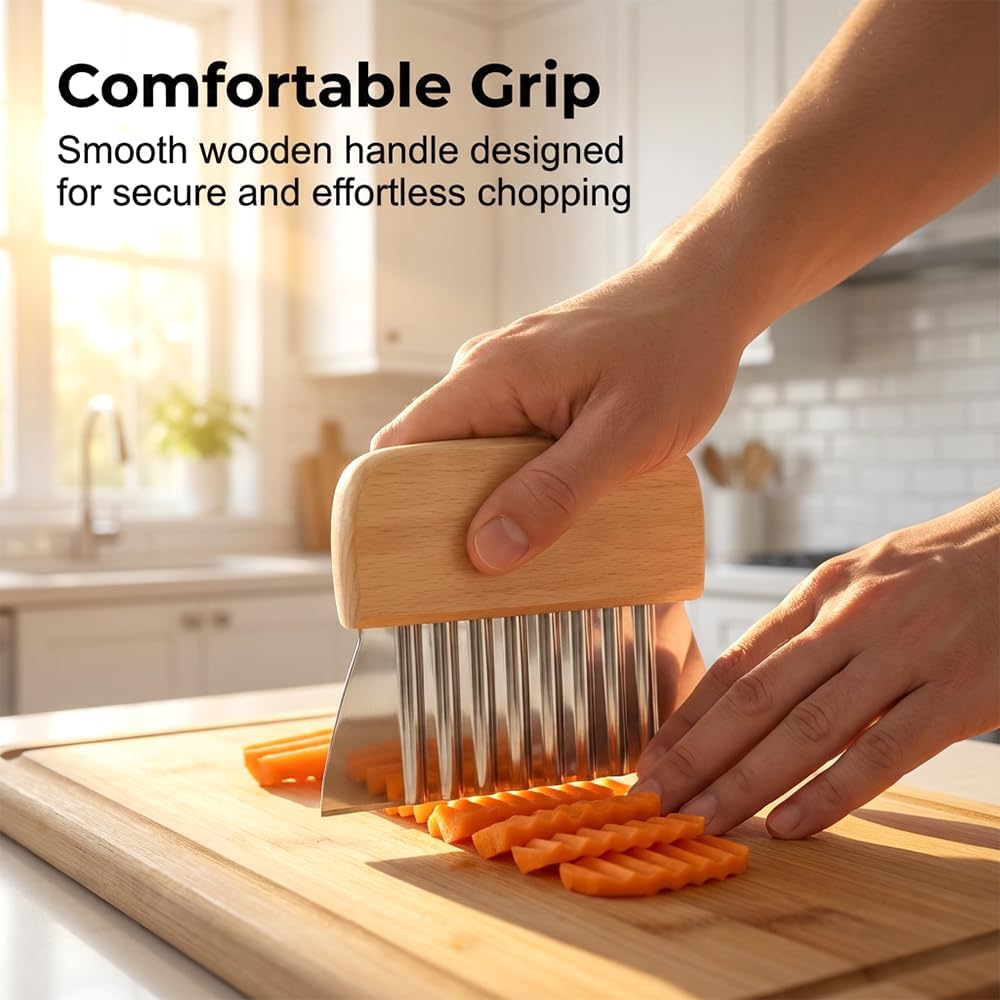 Large Crinkle Cutter French Fry Cutter, Stainless Steel Wavy Slicer with Comfortable Handle, 2026 New Wavy Chopper for Potatoes, Carrots, Vegetables & Fruits (1PC) - Image 3