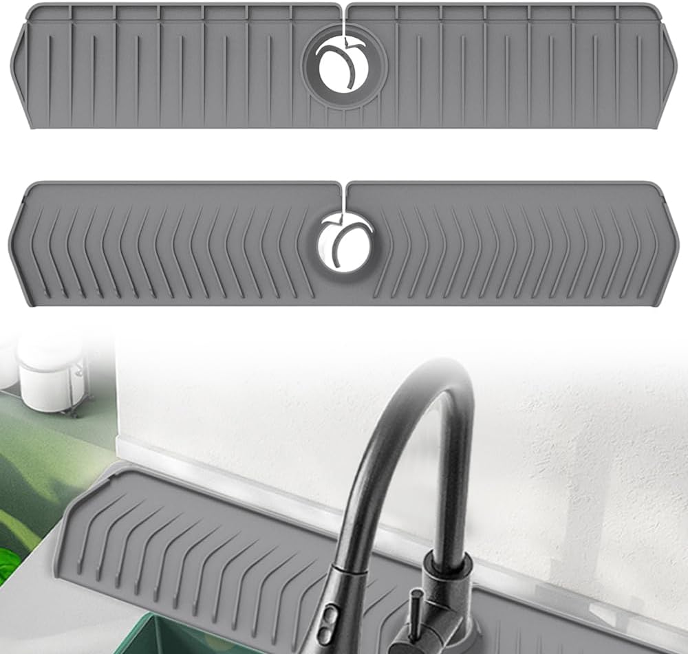 Kitchen Sink Faucet Mat, 30in Extra Long Foldable Silicone Faucet Guard & Splash Guard, 2026 Multi-Functional Draining Mat to Keep Countertops Dry, Protect Backsplash from Splash (Grey) - Image 1