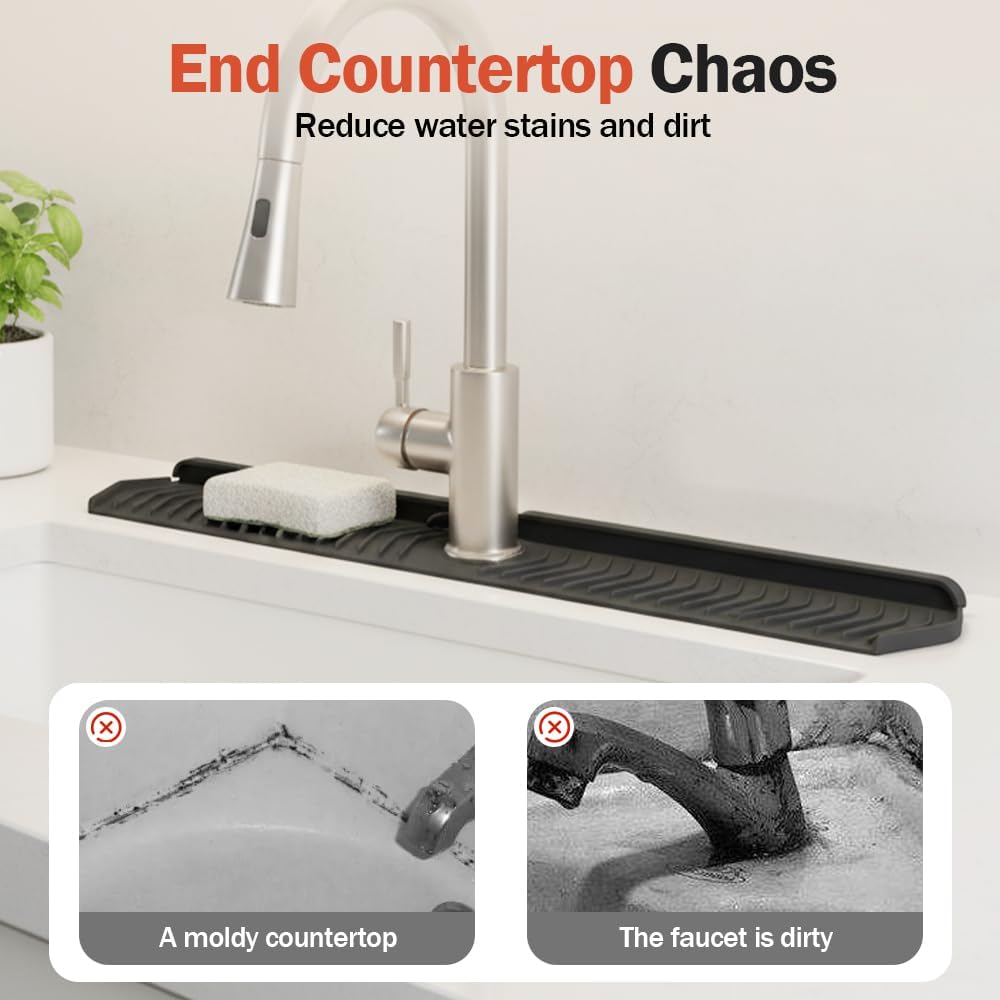 Kitchen Sink Faucet Mat, 30in Extra Long Foldable Silicone Faucet Guard & Splash Guard, 2026 Multi-Functional Draining Mat to Keep Countertops Dry, Protect Backsplash from Splash (Grey) - Image 4