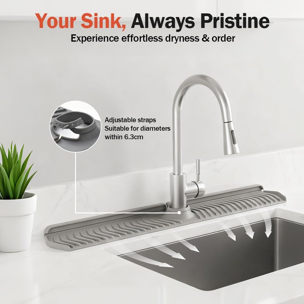 Kitchen Sink Faucet Mat, 30in Extra Long Foldable Silicone Faucet Guard & Splash Guard, 2026 Multi-Functional Draining Mat to Keep Countertops Dry, Protect Backsplash from Splash (Grey) - Image 5