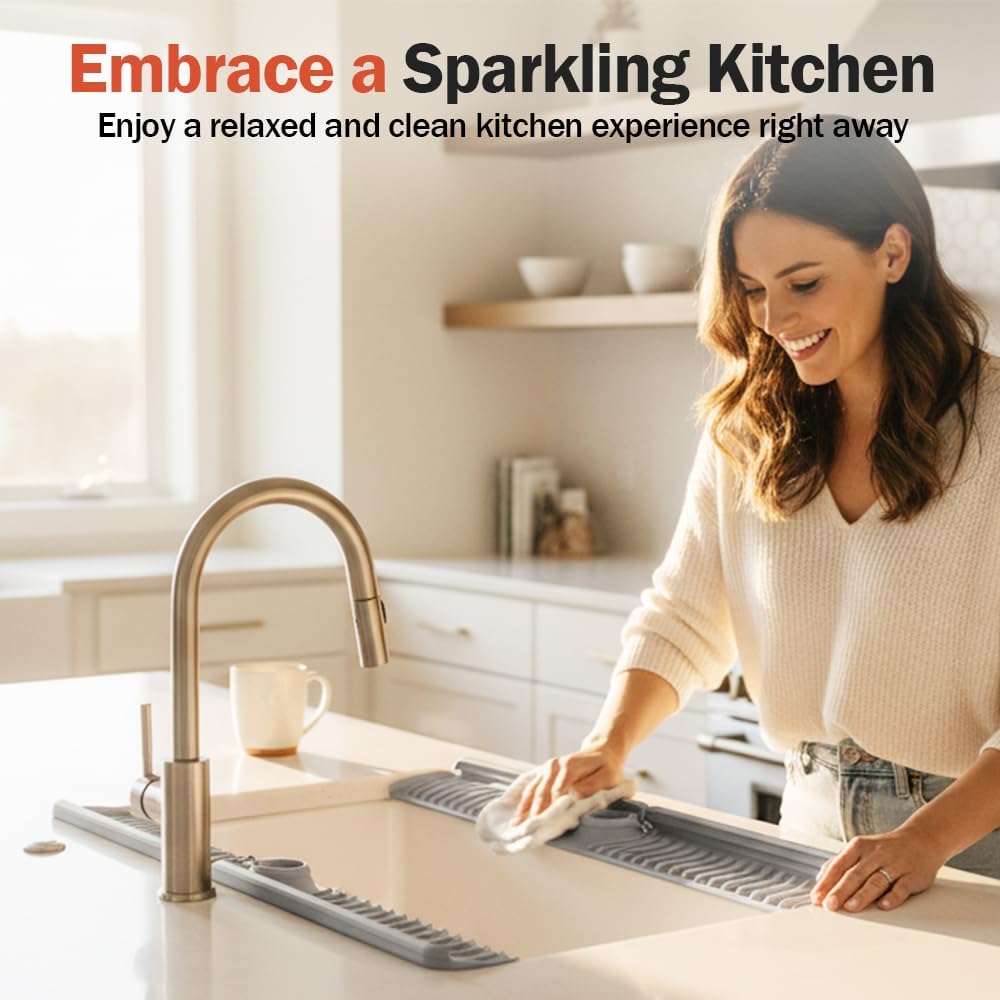 Kitchen Sink Faucet Mat, 30in Extra Long Foldable Silicone Faucet Guard & Splash Guard, 2026 Multi-Functional Draining Mat to Keep Countertops Dry, Protect Backsplash from Splash (Grey) - Image 7