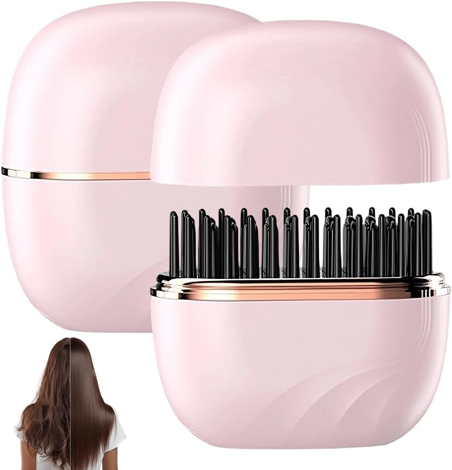 Mini Hair Straightener, Rechargeable & Cordless 3-Temp Hot Brh, Portable Styler for Smoothing, Volumizing & Straightening, Perfect for Travel, Home, On-The-Go (Pink) - Image 1