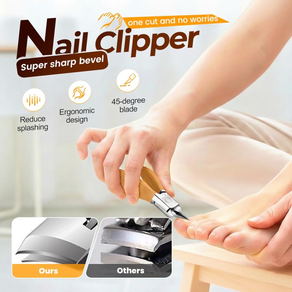 Wide Jaw Opening Anti-Splash Slanted Nail Clipper, Curved Blades for Ingrown & Thick Nails, Ergonomic Fingernail Toenail Clippers for Home e (Comb) - Image 2