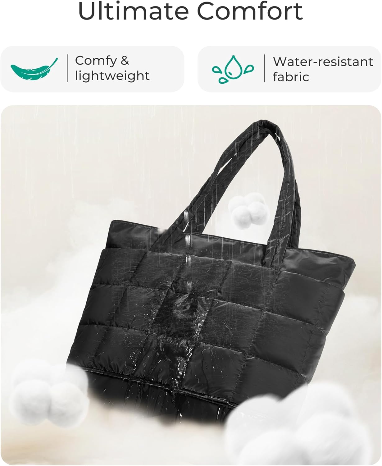 Expandable Tote Bag for Women, Puffer Work Tote Handbag, Quilted Carry On Bag for Travel Gym - Image 5