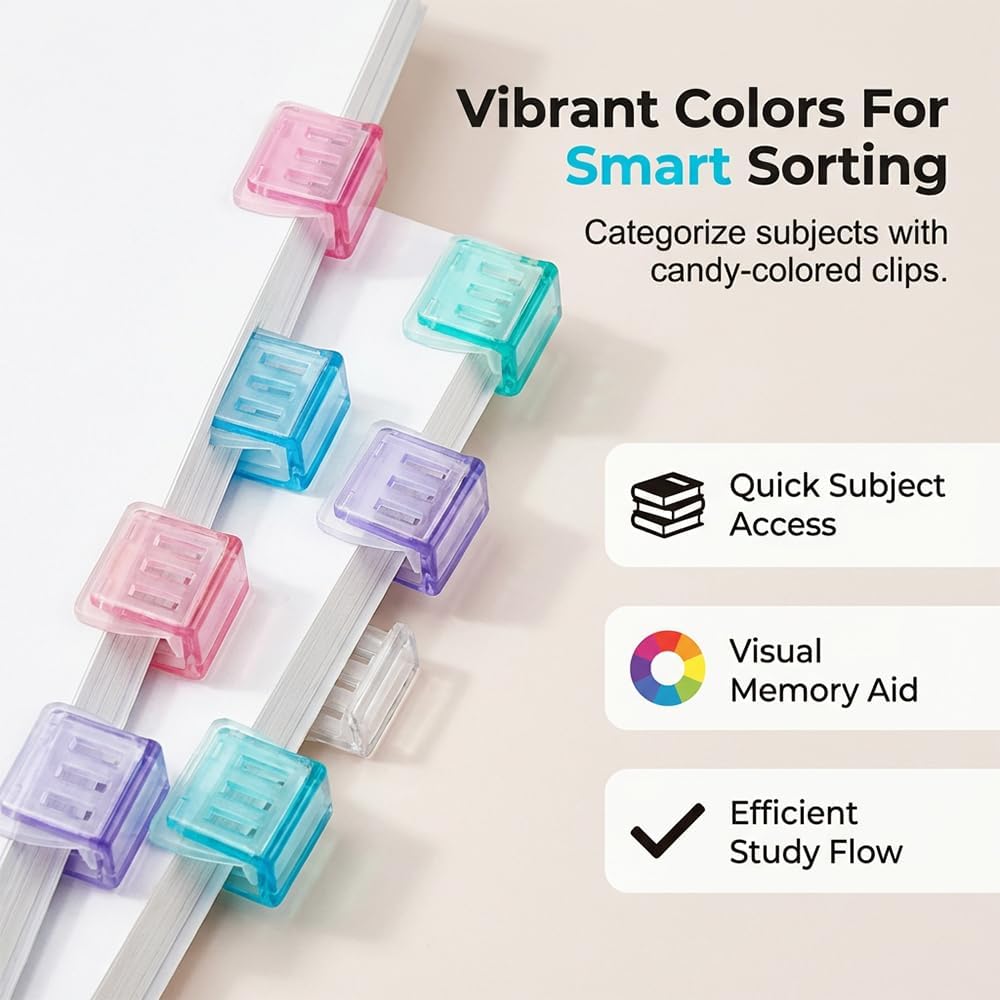 Clip-on Bookmarks – 30 Pack Transparent Color Push Paper Clips with Storage Box, Reusable Plastic Paper Clamps for Books, Study Notes, Office Documents (Random) - Image 2