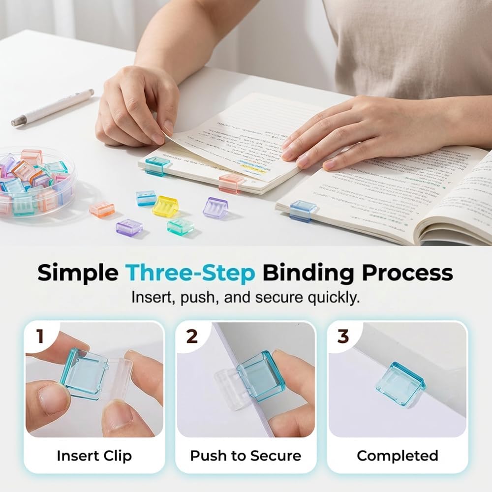 Clip-on Bookmarks – 30 Pack Transparent Color Push Paper Clips with Storage Box, Reusable Plastic Paper Clamps for Books, Study Notes, Office Documents (Random) - Image 4