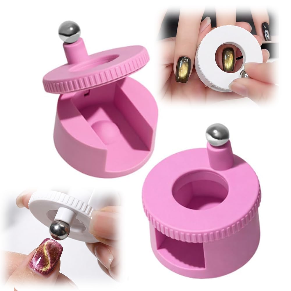 2026 New Rotating Cat Eye Magnet, Beginner-Friendly Nail Tool with Magnetic Force, Easy DIY Glossy Cat Eye Effect (Pink - Steel Ball) - Image 1