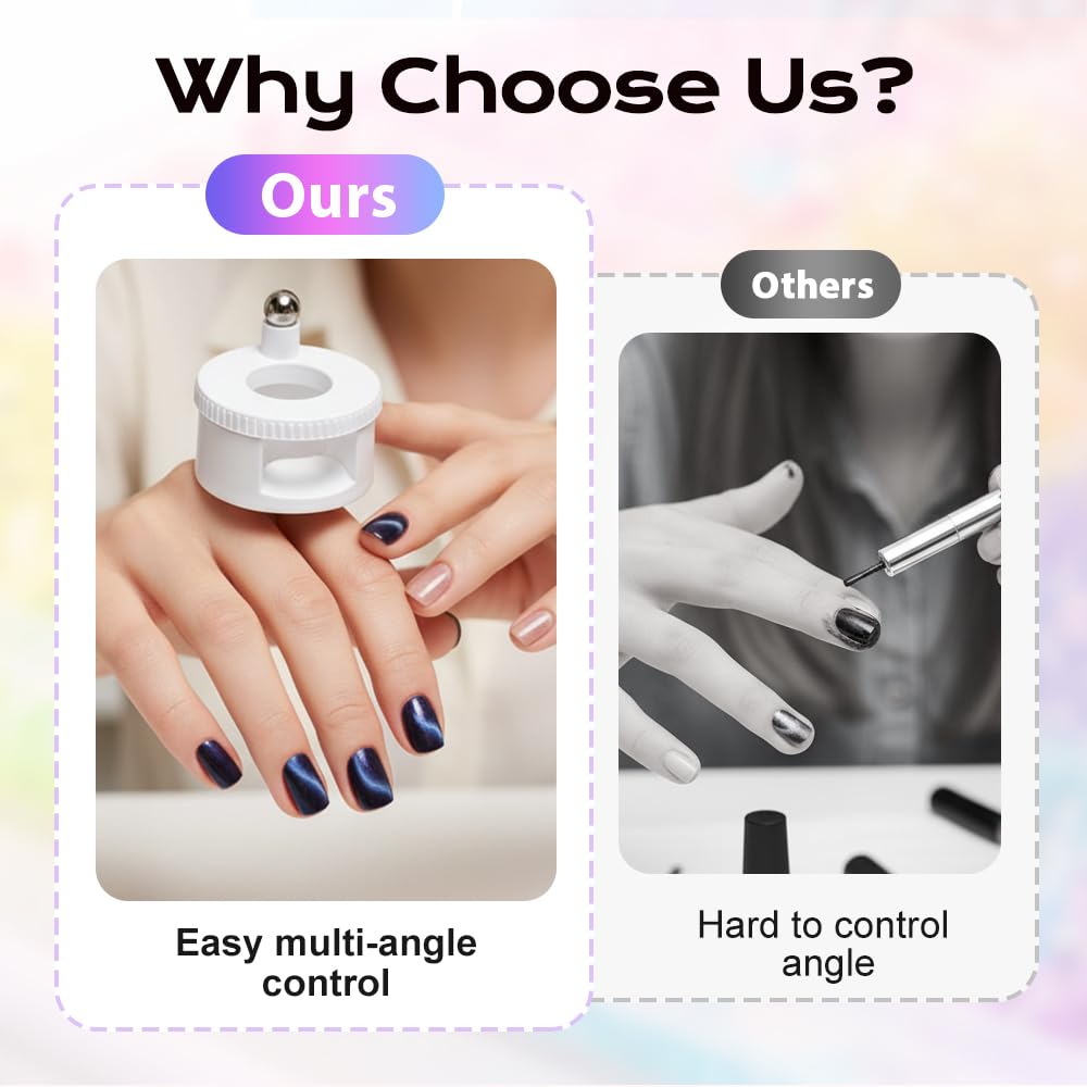 2026 New Rotating Cat Eye Magnet, Beginner-Friendly Nail Tool with Magnetic Force, Easy DIY Glossy Cat Eye Effect (Pink - Steel Ball) - Image 5