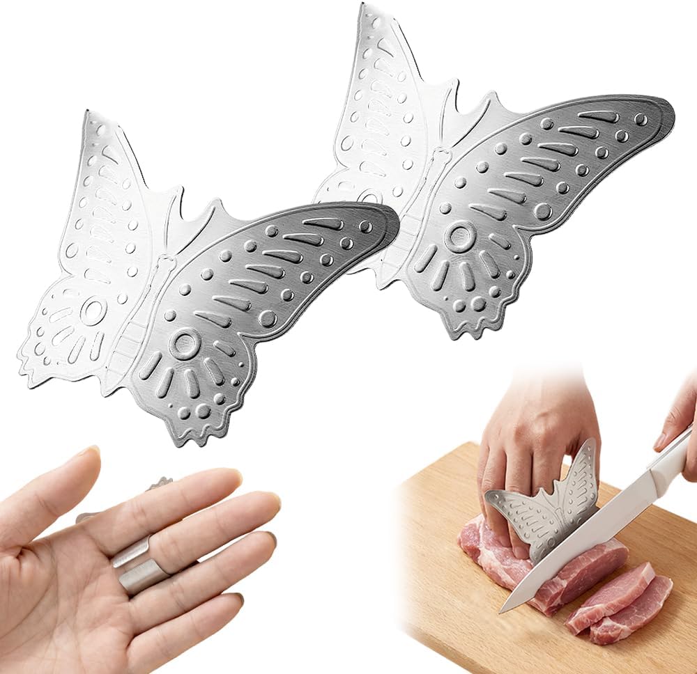 Stainless Steel Finger Guard, 2026 Upgrade Finger Protector for Cutting, Cute Butterfly & Bear Styles Safe Slicing Tool for Chopping Dicing Kitchen Food Prep (Butterfly-2PCS) - Image 1