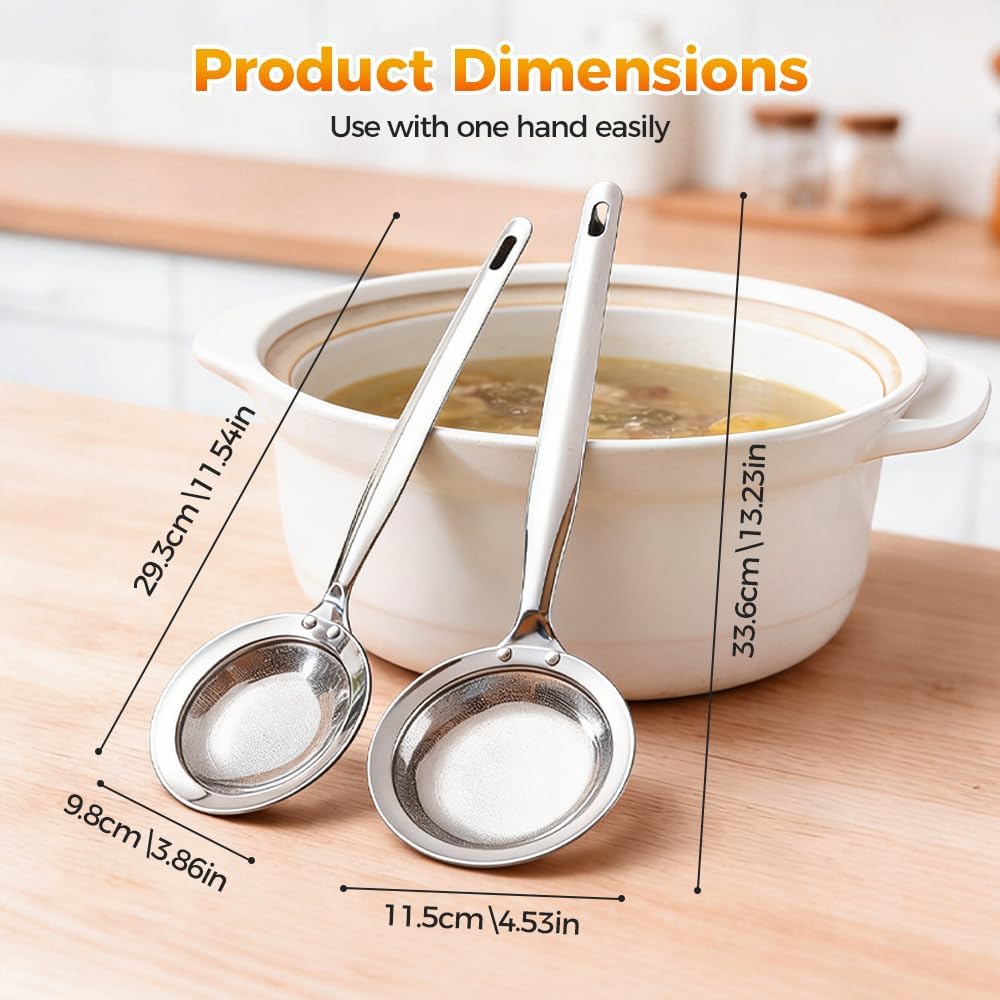 Fine-Mesh Kitchen Strainer - 2026 Upgraded Stainless Steel Sieve with Handle, Multi-Purpose Strainer for Cooking, Baking & Liquid Filtering, Oil Skimming Spoon, Kitchen Tool (Small) - Image 2