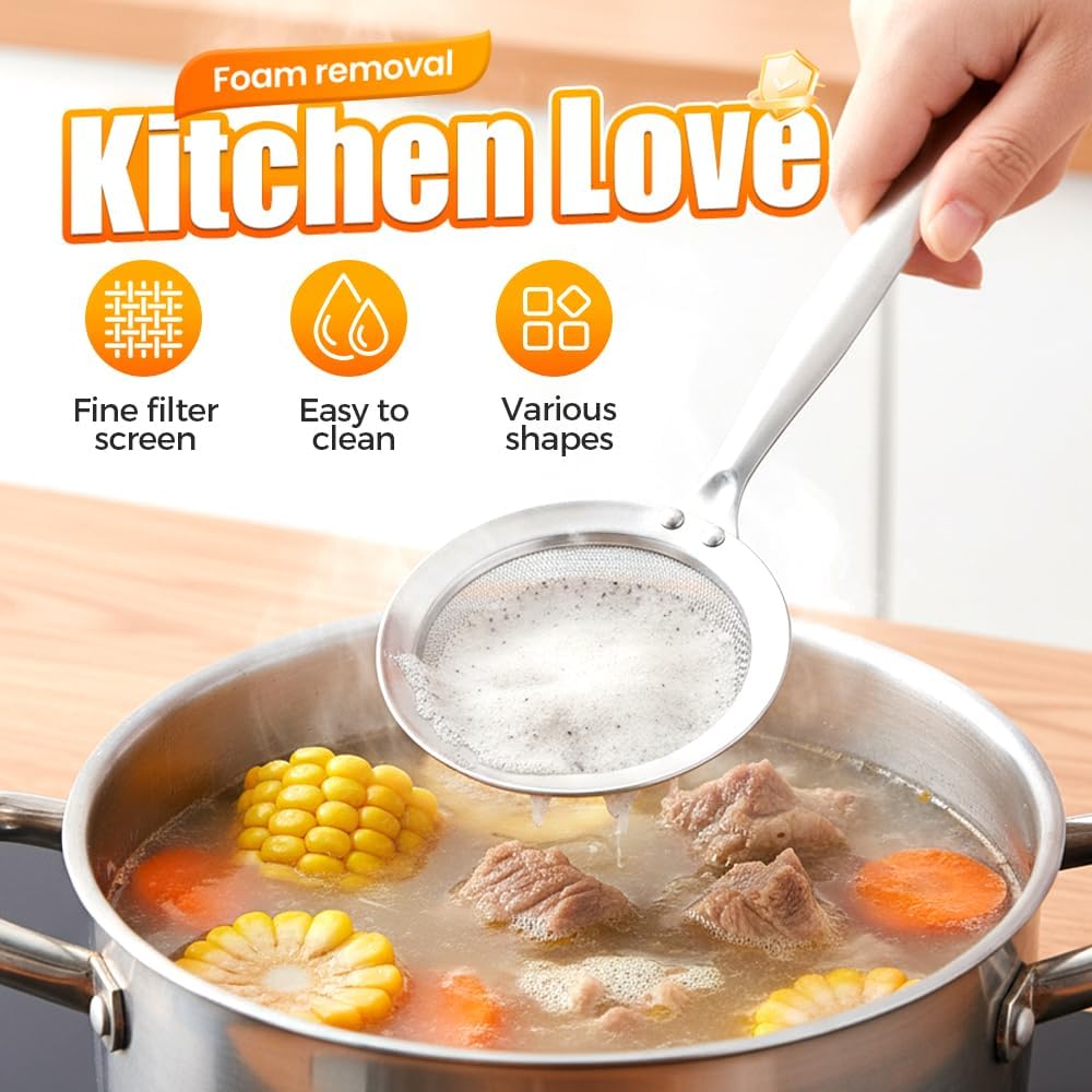 Fine-Mesh Kitchen Strainer - 2026 Upgraded Stainless Steel Sieve with Handle, Multi-Purpose Strainer for Cooking, Baking & Liquid Filtering, Oil Skimming Spoon, Kitchen Tool (Small) - Image 3