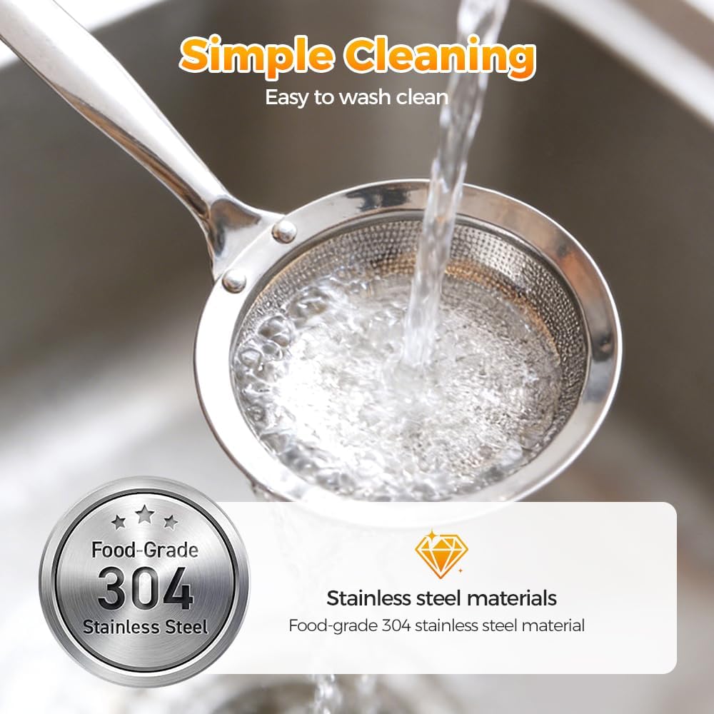 Fine-Mesh Kitchen Strainer - 2026 Upgraded Stainless Steel Sieve with Handle, Multi-Purpose Strainer for Cooking, Baking & Liquid Filtering, Oil Skimming Spoon, Kitchen Tool (Small) - Image 6