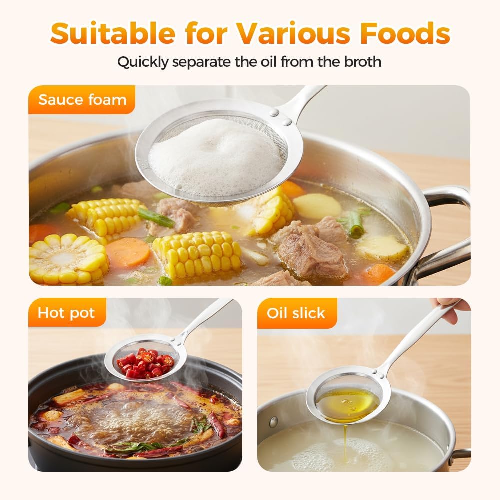 Fine-Mesh Kitchen Strainer - 2026 Upgraded Stainless Steel Sieve with Handle, Multi-Purpose Strainer for Cooking, Baking & Liquid Filtering, Oil Skimming Spoon, Kitchen Tool (Small) - Image 7