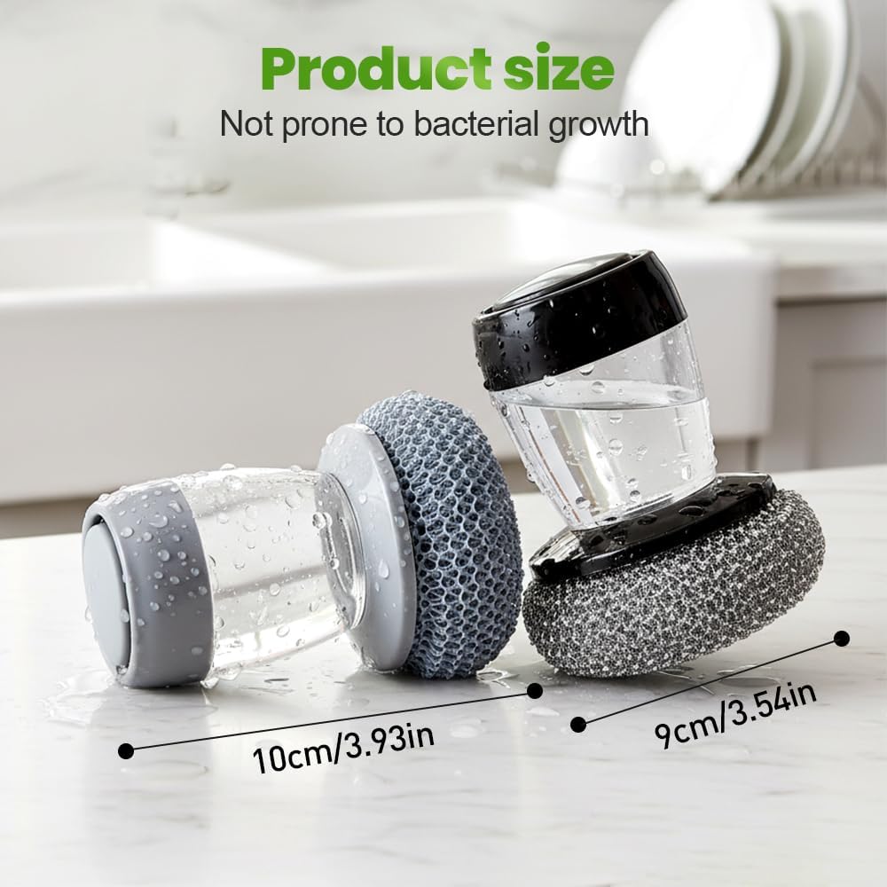Dish Brh with Soap Dispenser, Soap Dispensing Dish Brh - with PET/Steel Wire Bristles, Kitchen Scrub Brh for Dishes Pots Pans Sinks (PET Head) - Image 3