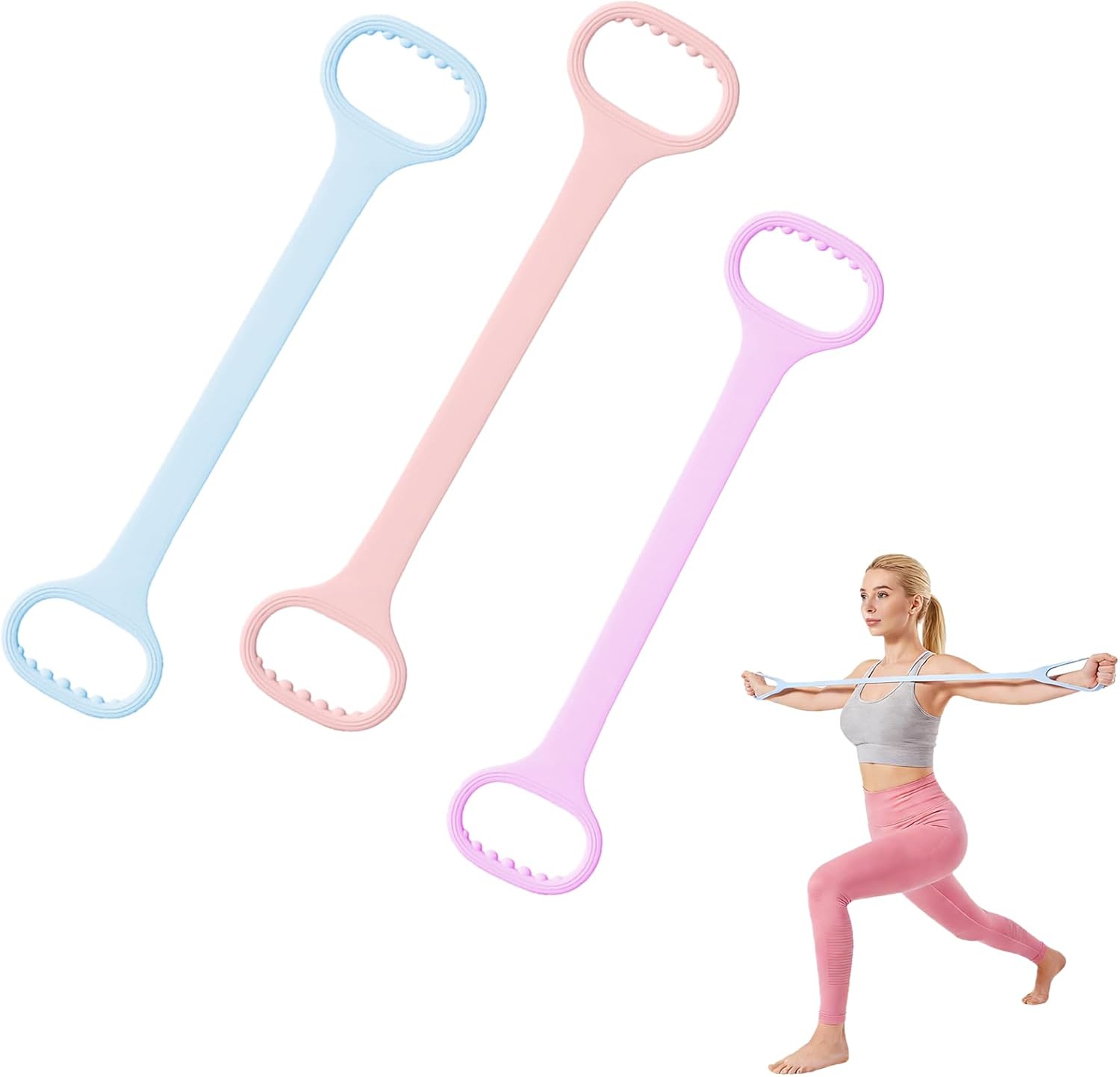 Figure 8 Resistance Bands for Women & Men - 35LB Silicone Pull Rope with Non-Slip Handles, Home Gym Yoga Equipment for Shoulder Back Arm - Image 1