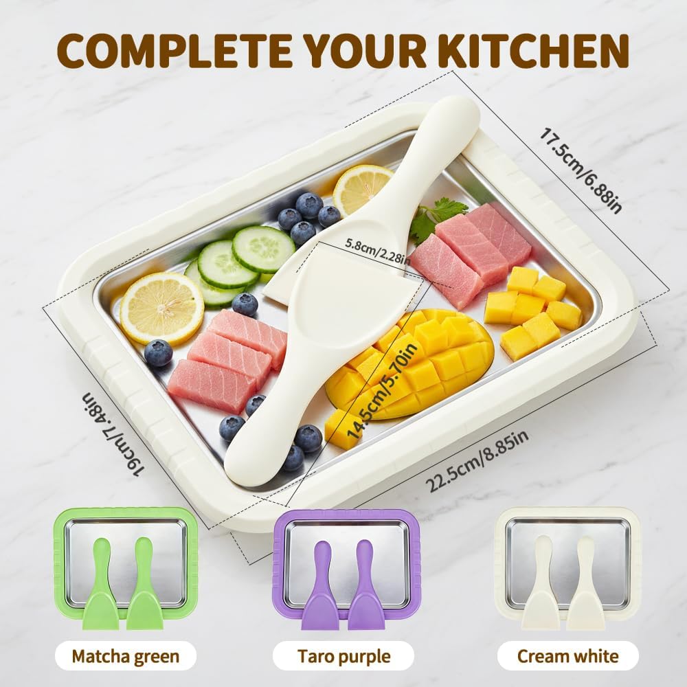 Rolled Ice Cream Maker Kit, 2026 New Stainless Steel Freeze Plate with 2 Scrapers, DIY Stir Fried Ice Cream Tray for Homemade Desserts, Perfect for Family Fun & Parties (White) - Image 2