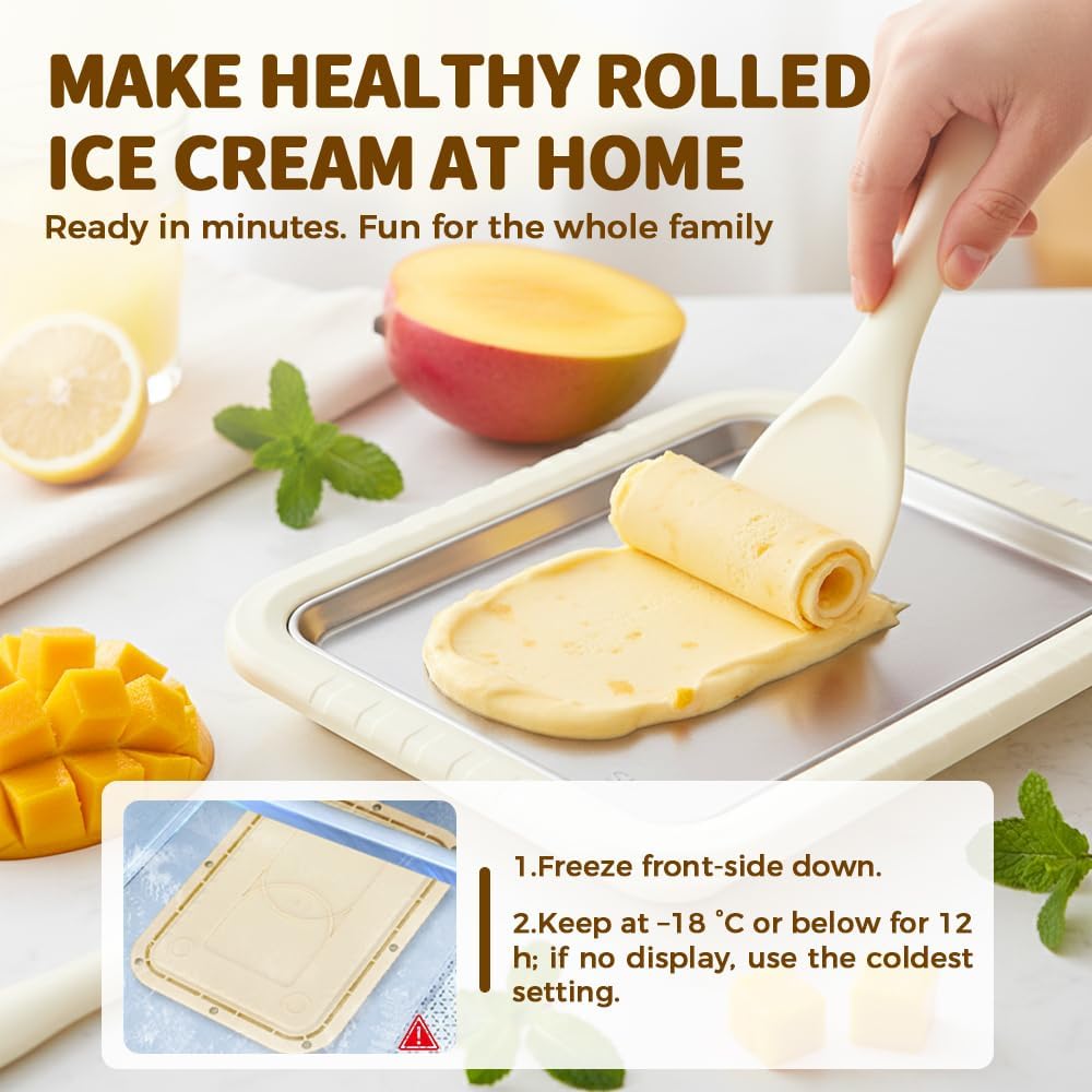 Rolled Ice Cream Maker Kit, 2026 New Stainless Steel Freeze Plate with 2 Scrapers, DIY Stir Fried Ice Cream Tray for Homemade Desserts, Perfect for Family Fun & Parties (White) - Image 4