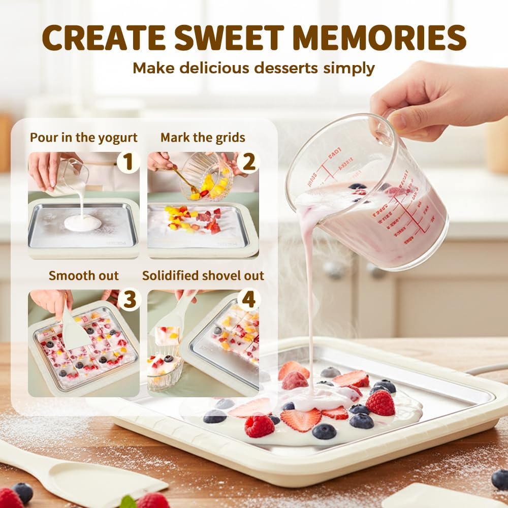 Rolled Ice Cream Maker Kit, 2026 New Stainless Steel Freeze Plate with 2 Scrapers, DIY Stir Fried Ice Cream Tray for Homemade Desserts, Perfect for Family Fun & Parties (White) - Image 7