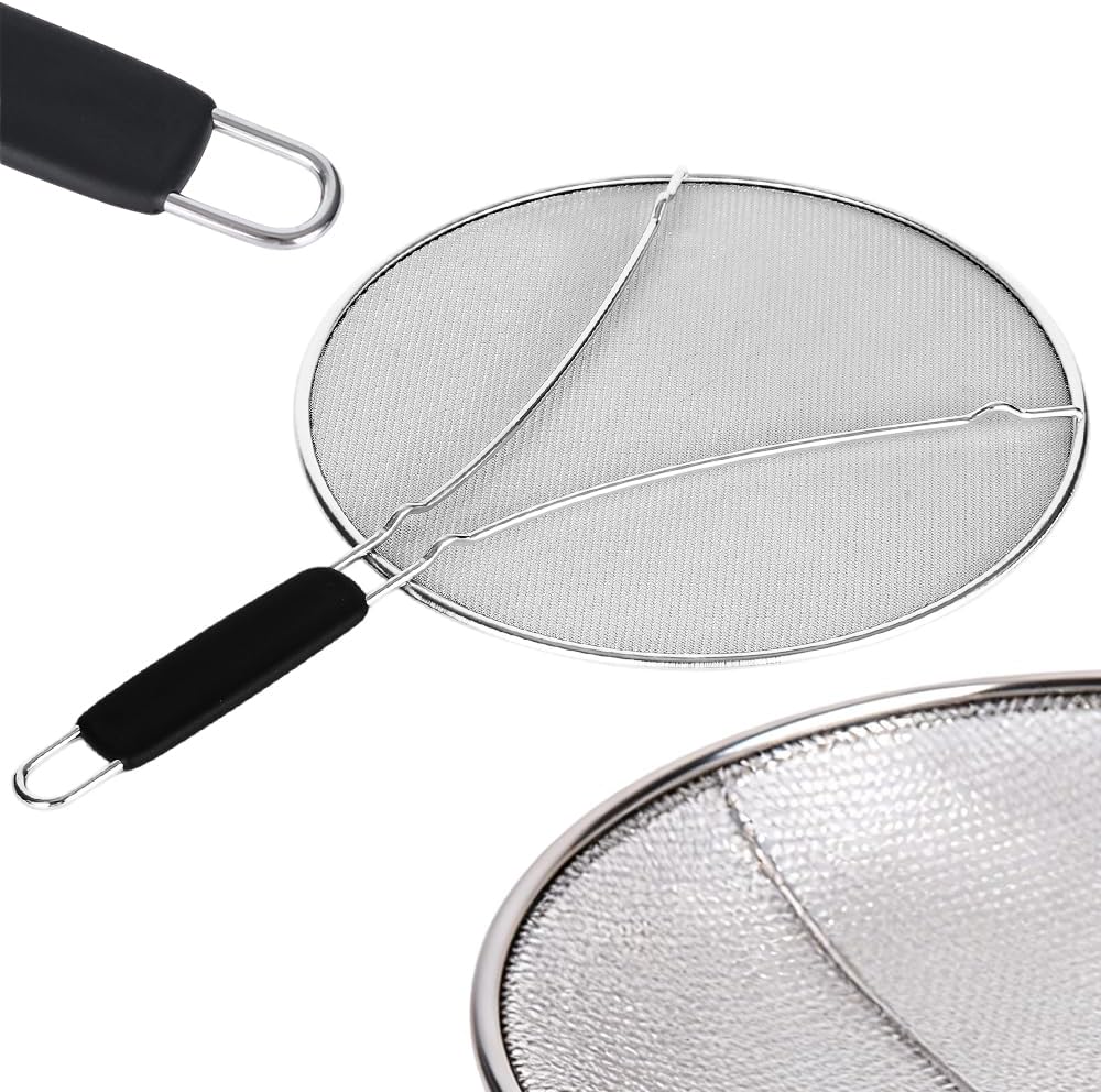 Stainless Steel Grease Splatter Guard, Large Fine Mesh Splatter Screen with Comfort Handle for Frying Pans & Cooking Pots, Fine Mesh Cover, Shield from Grease & Oil (Large) - Image 1