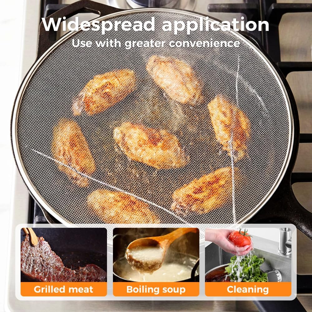 Stainless Steel Grease Splatter Guard, Large Fine Mesh Splatter Screen with Comfort Handle for Frying Pans & Cooking Pots, Fine Mesh Cover, Shield from Grease & Oil (Large) - Image 4