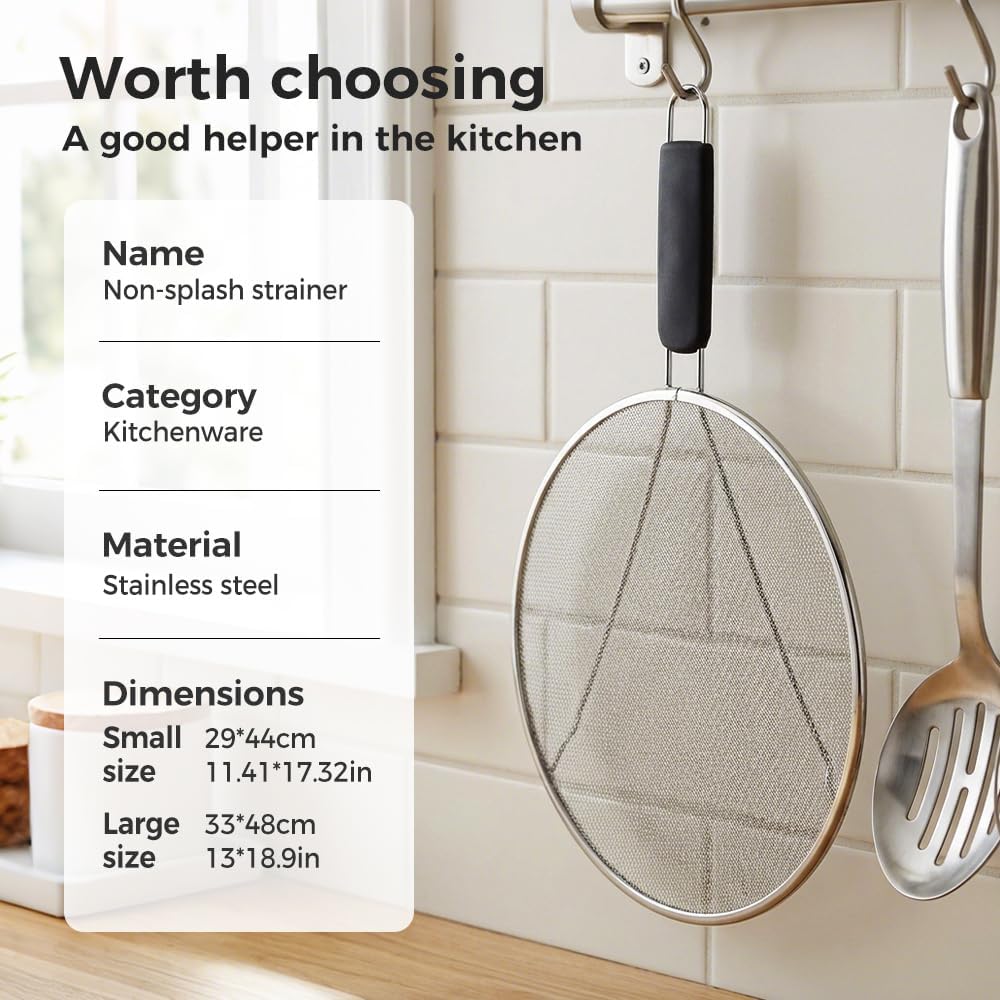 Stainless Steel Grease Splatter Guard, Large Fine Mesh Splatter Screen with Comfort Handle for Frying Pans & Cooking Pots, Fine Mesh Cover, Shield from Grease & Oil (Large) - Image 6