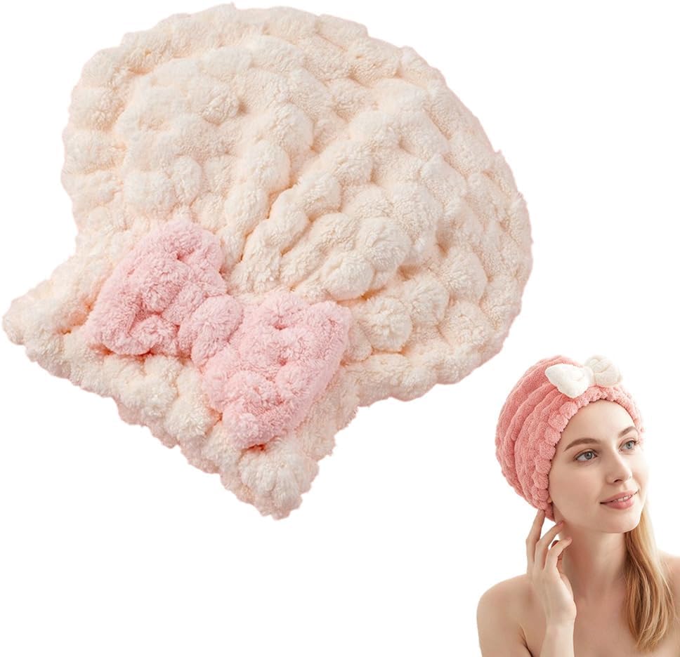 Super Absorbent Hair Towel Wrap for Women, 2026 Upgraded Microfiber Hair Towel, Quick Drying, Soft & Lightweight, Hair Turban Wrap with Bow for Wet Hair (White) - Image 1