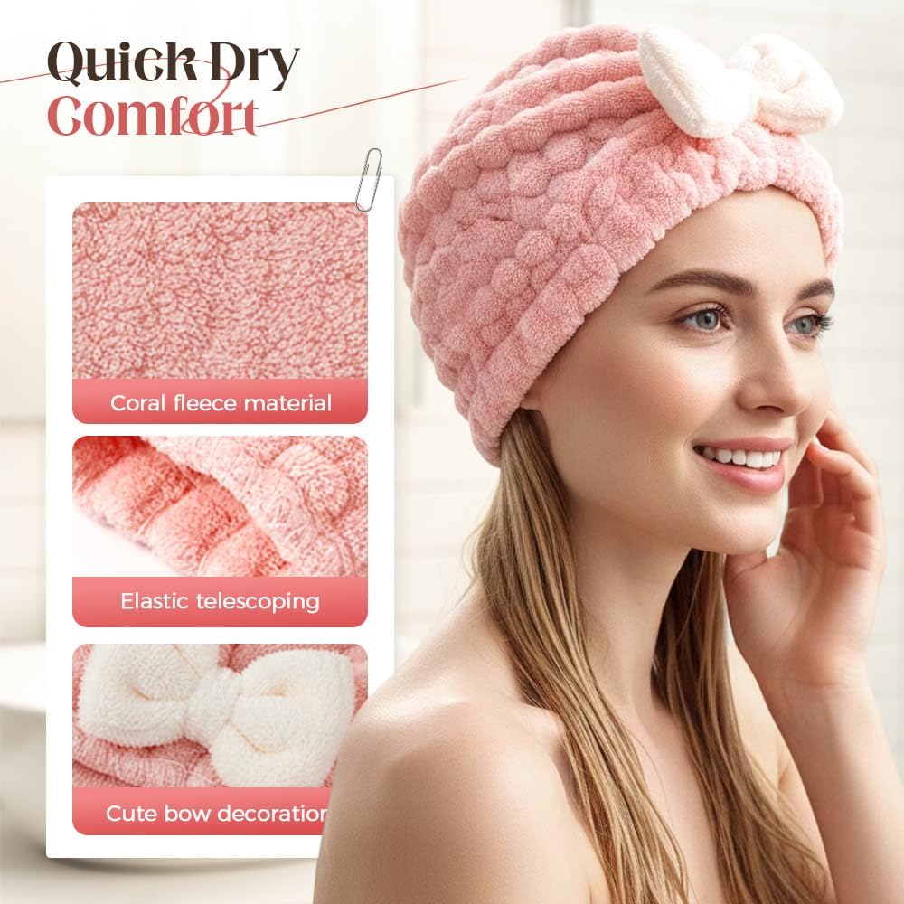 Super Absorbent Hair Towel Wrap for Women, 2026 Upgraded Microfiber Hair Towel, Quick Drying, Soft & Lightweight, Hair Turban Wrap with Bow for Wet Hair (White) - Image 3