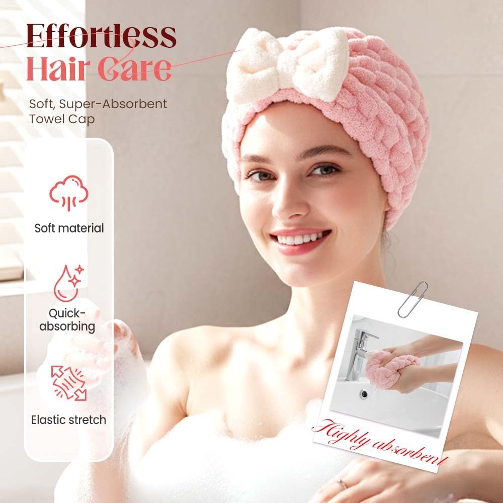 Super Absorbent Hair Towel Wrap for Women, 2026 Upgraded Microfiber Hair Towel, Quick Drying, Soft & Lightweight, Hair Turban Wrap with Bow for Wet Hair (White) - Image 4