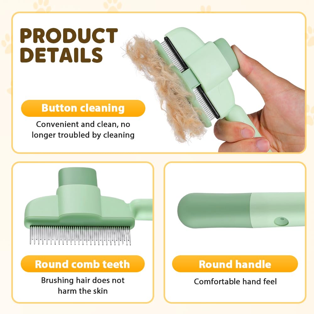 2-in-1 Pet Grooming Brh, Magic Pet Hair Remover Comb with Self-Cleaning Button for Dogs & Cats, Shedding Brh for Long/Short Hair, Home & Furniture Fur Removal Tool (Green + Yellow) - Image 2