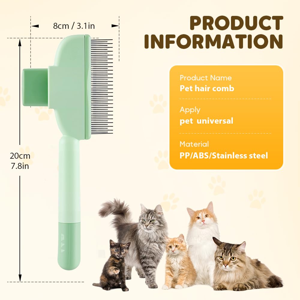 2-in-1 Pet Grooming Brh, Magic Pet Hair Remover Comb with Self-Cleaning Button for Dogs & Cats, Shedding Brh for Long/Short Hair, Home & Furniture Fur Removal Tool (Green + Yellow) - Image 3