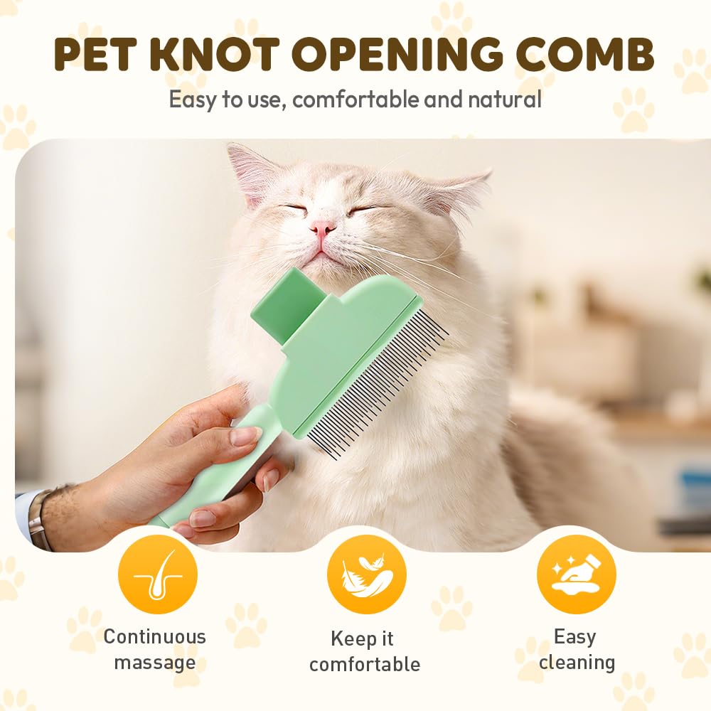 2-in-1 Pet Grooming Brh, Magic Pet Hair Remover Comb with Self-Cleaning Button for Dogs & Cats, Shedding Brh for Long/Short Hair, Home & Furniture Fur Removal Tool (Green + Yellow) - Image 4