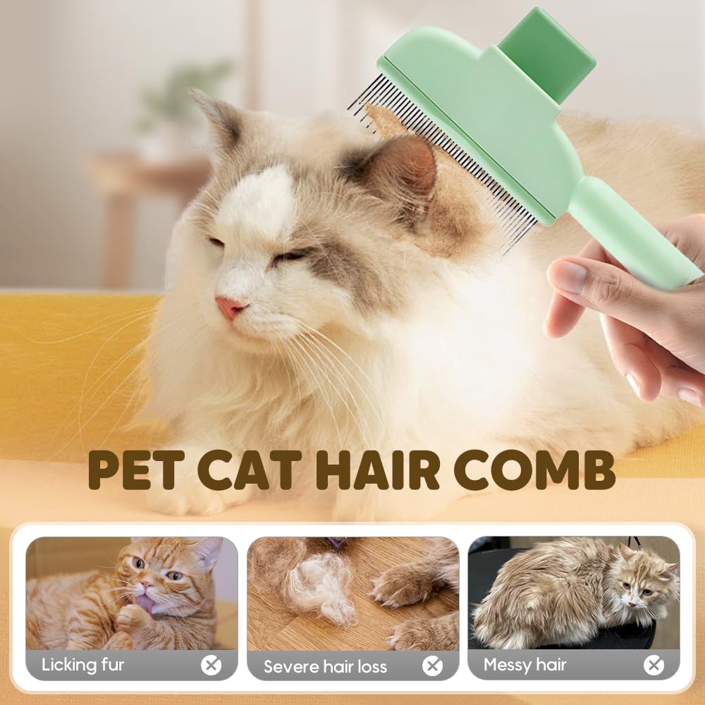 2-in-1 Pet Grooming Brh, Magic Pet Hair Remover Comb with Self-Cleaning Button for Dogs & Cats, Shedding Brh for Long/Short Hair, Home & Furniture Fur Removal Tool (Green + Yellow) - Image 6