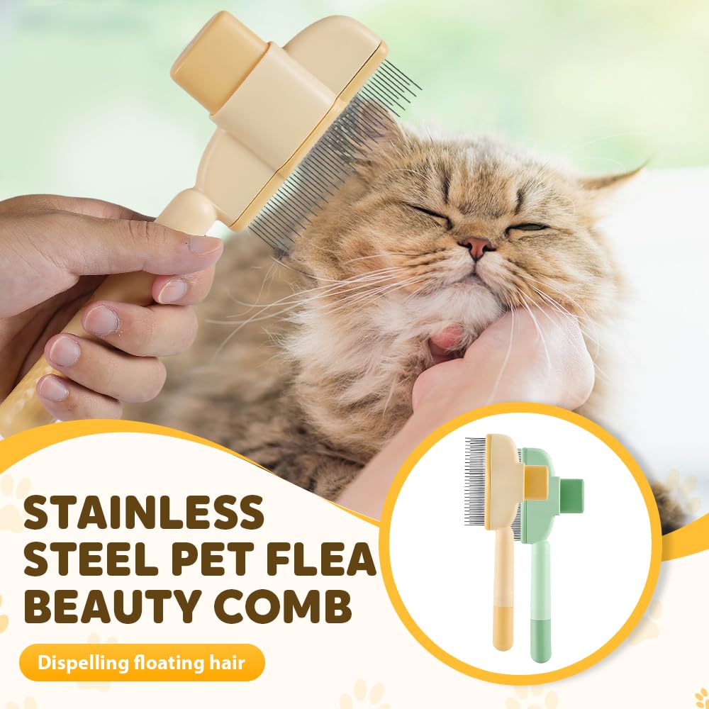 2-in-1 Pet Grooming Brh, Magic Pet Hair Remover Comb with Self-Cleaning Button for Dogs & Cats, Shedding Brh for Long/Short Hair, Home & Furniture Fur Removal Tool (Green + Yellow) - Image 7