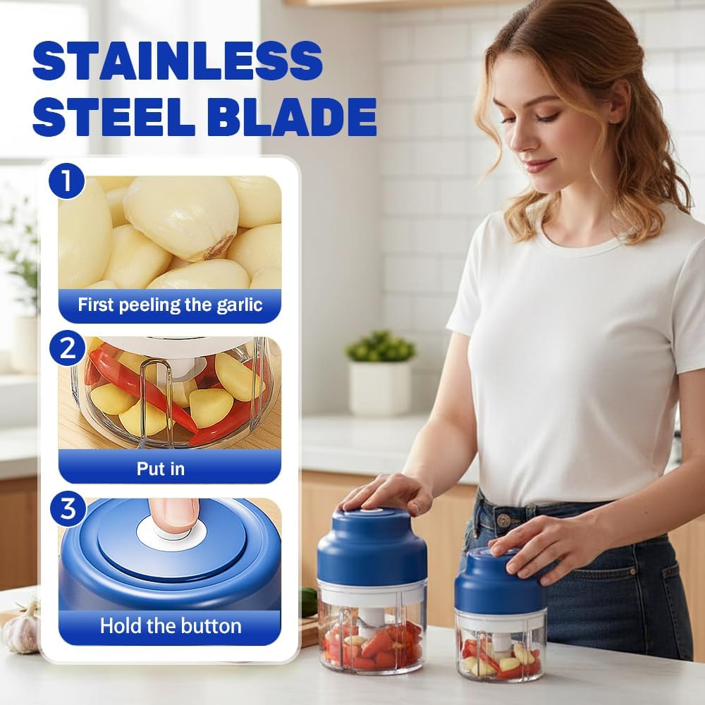 2026 Upgrade Electric Garlic Chopper, Mini Portable B Charging Food Processor & Vegetable Chopper, Veggie Grinder for Garlic, Onion, Nuts, Herbs (Green, 250ml) - Image 3