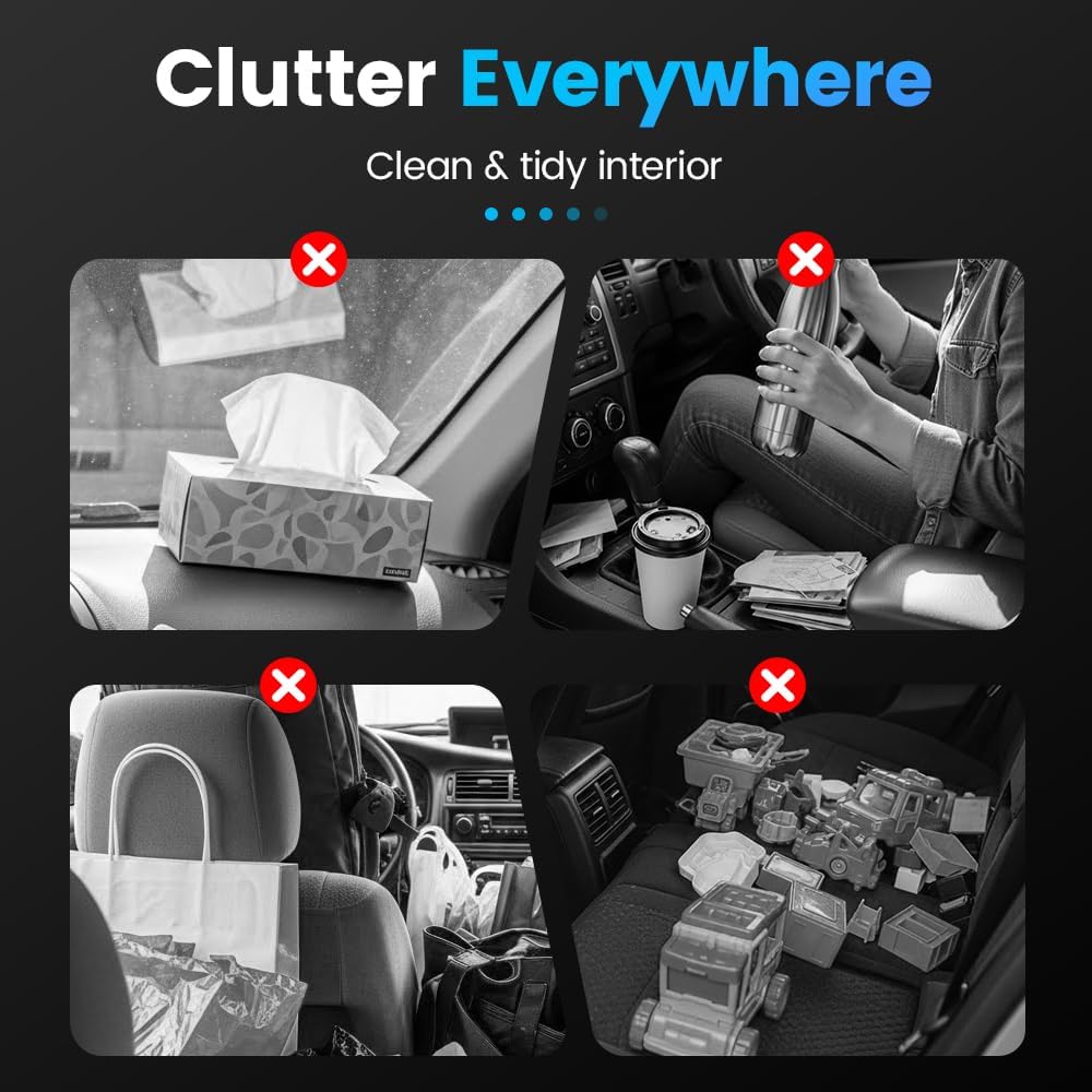 Car Backseat Organizer 3-in-1 Multifunctional Car Back Seat Storage Box with Drink Cup Holder Tissue Box Trash Bin & Hooks, Back Seat Car Organizer for Hold Phones,Drinks, and Handbags (Black) - Image 7