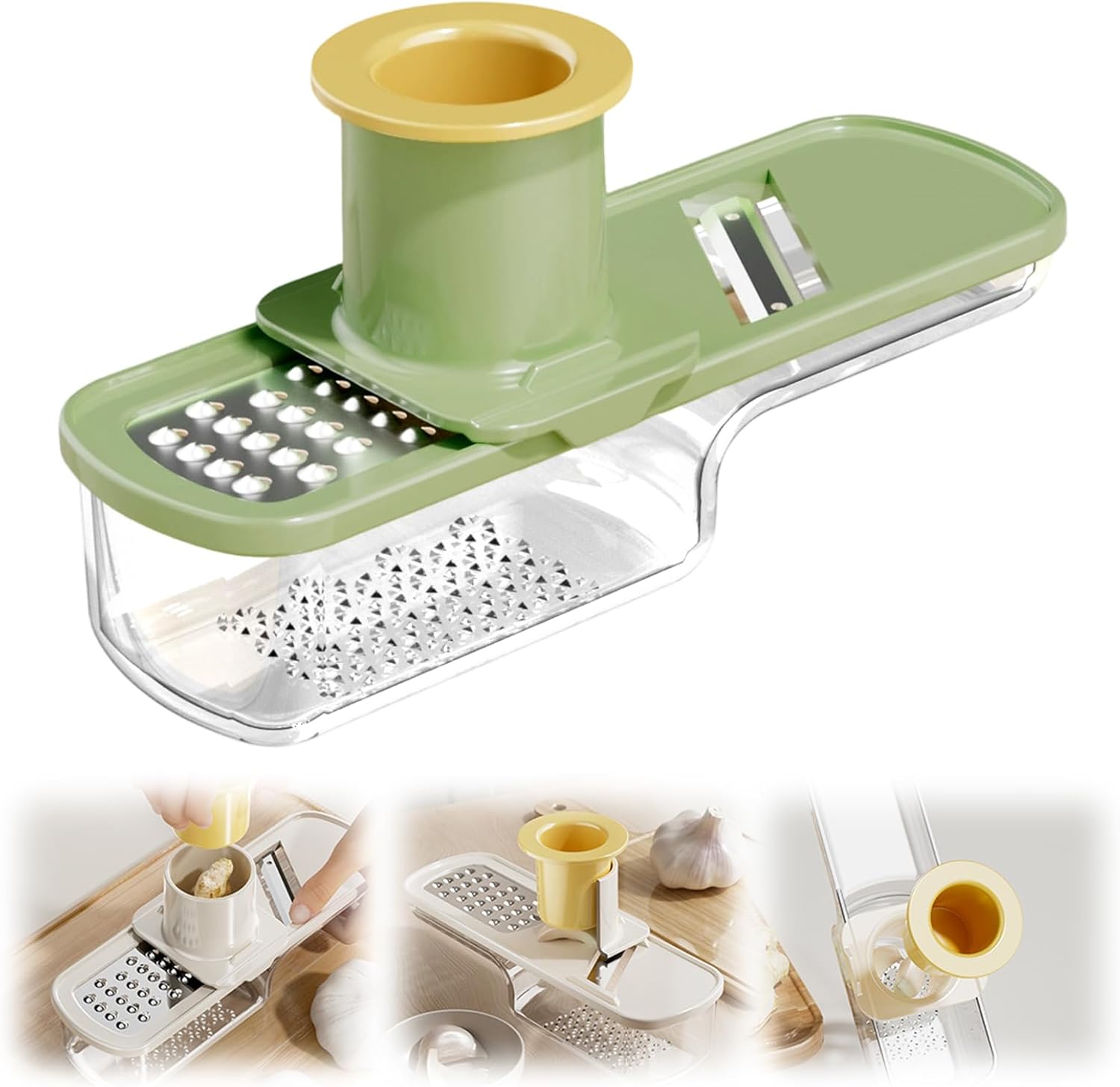 Garlic Press Rocker - Stainless Steel Garlic Crher, 2026 New Garlic Mincer and Chopper, Portable Garlic Grinder Cutter with Container, for Kitchen Smashing Garlic Vegetable (Green) - Image 1