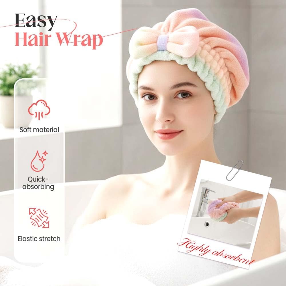 2Pcs Super Absorbent Hair Towel Wrap for Wet Hair, Microfiber Hair Drying Caps, Soft and Fast Drying Hair Towel for Home (Kit) - Image 2