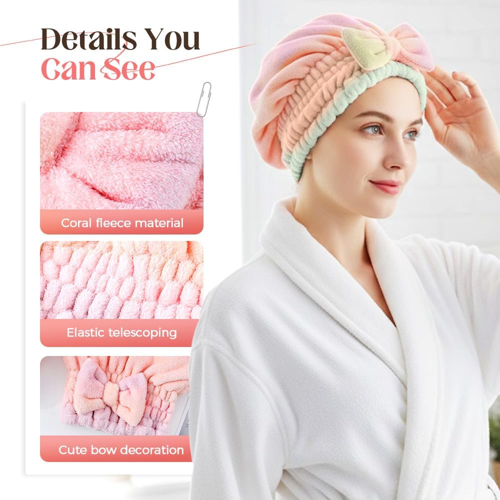 2Pcs Super Absorbent Hair Towel Wrap for Wet Hair, Microfiber Hair Drying Caps, Soft and Fast Drying Hair Towel for Home (Kit) - Image 3