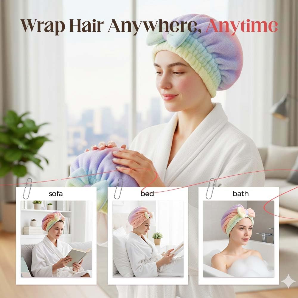 2Pcs Super Absorbent Hair Towel Wrap for Wet Hair, Microfiber Hair Drying Caps, Soft and Fast Drying Hair Towel for Home (Kit) - Image 5