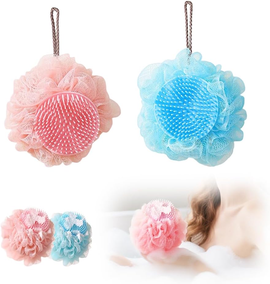 Super Soft Sunflower Bath Ball, 2025 New 2-in-1 Sunflower Bath Ball with Sponge Cleaning Brh, Mesh Bath Sponge for Women Men Shower (Pink+Blue) - Image 1