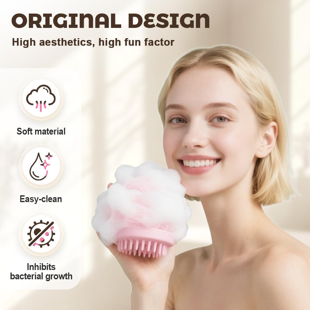 Super Soft Sunflower Bath Ball, 2025 New 2-in-1 Sunflower Bath Ball with Sponge Cleaning Brh, Mesh Bath Sponge for Women Men Shower (Pink+Blue) - Image 2