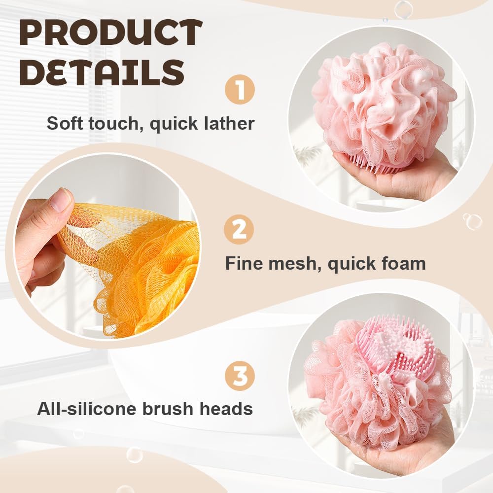 Super Soft Sunflower Bath Ball, 2025 New 2-in-1 Sunflower Bath Ball with Sponge Cleaning Brh, Mesh Bath Sponge for Women Men Shower (Pink+Blue) - Image 3