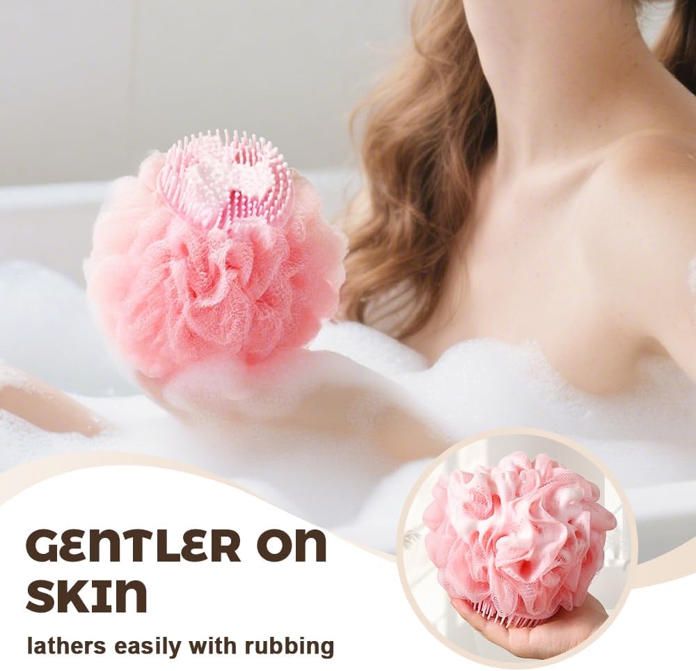 Super Soft Sunflower Bath Ball, 2025 New 2-in-1 Sunflower Bath Ball with Sponge Cleaning Brh, Mesh Bath Sponge for Women Men Shower (Pink+Blue) - Image 5