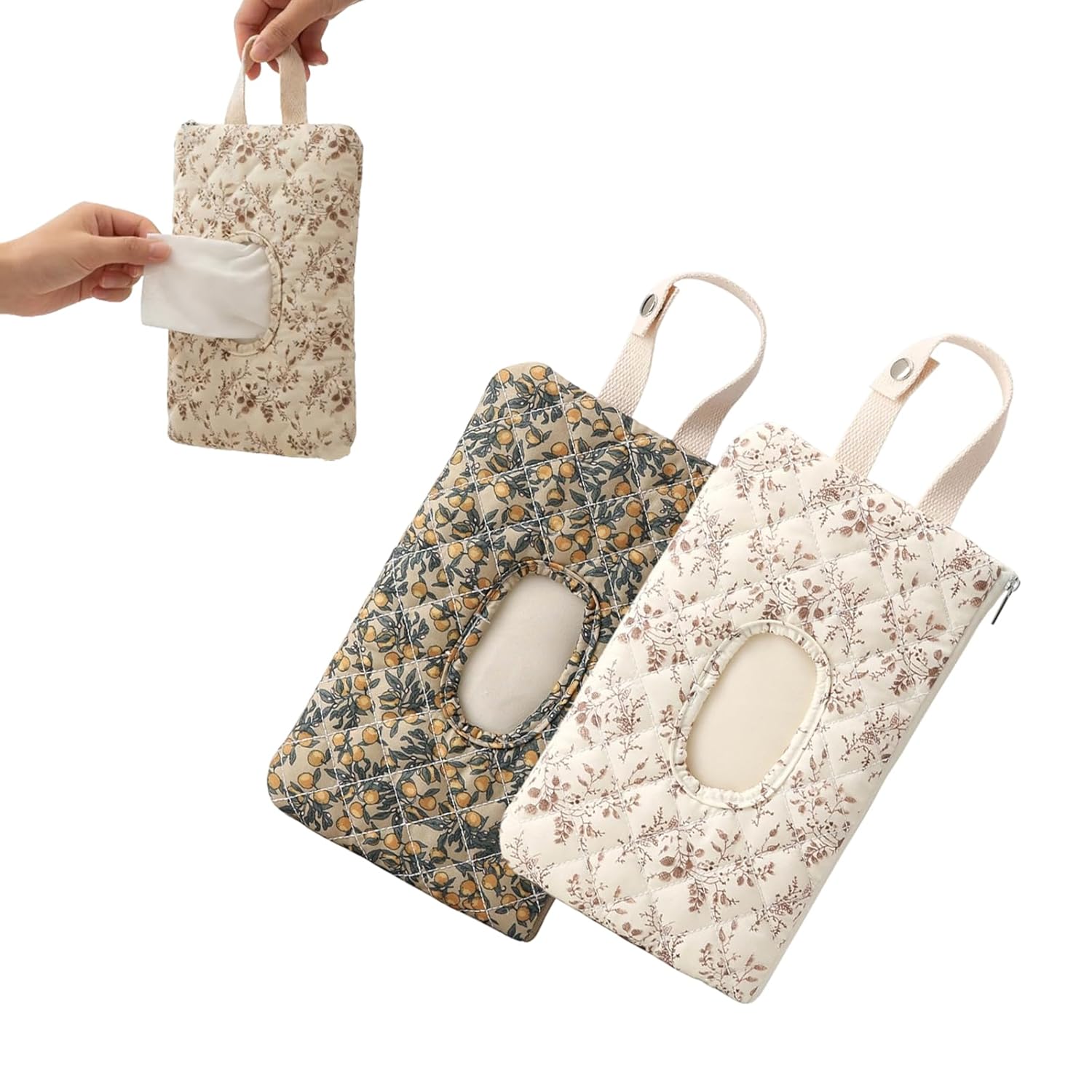 2 PCS Floral Quilted Baby Wipe Holder Pouch with Strap, Reable Portable Wipes Case for Stroller & Diaper Bag, Leak-Proof Travel Wipes Dispenser with Floral Pattern (Mix) - Image 1
