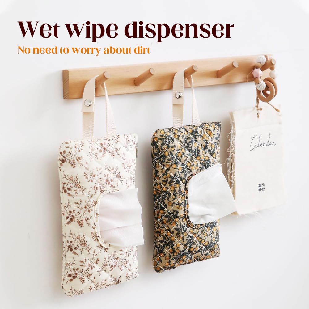 2 PCS Floral Quilted Baby Wipe Holder Pouch with Strap, Reable Portable Wipes Case for Stroller & Diaper Bag, Leak-Proof Travel Wipes Dispenser with Floral Pattern (Mix) - Image 2
