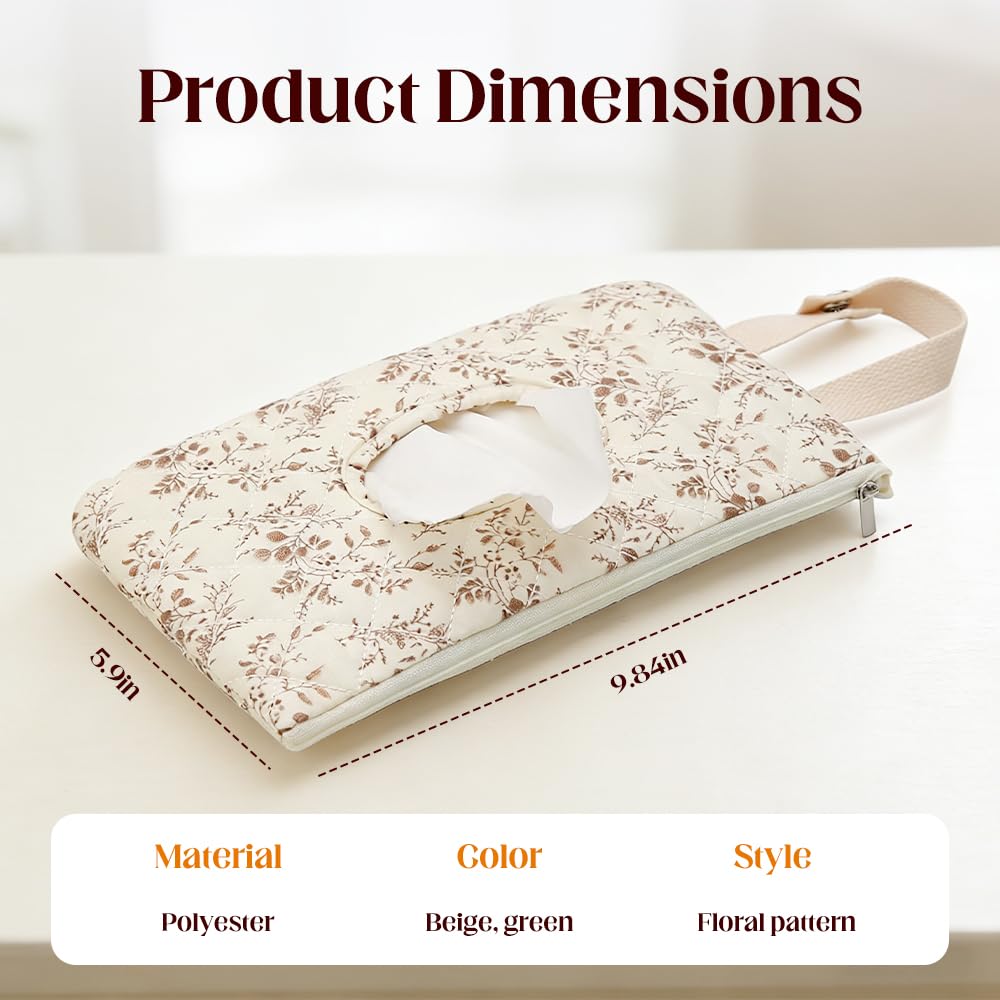 2 PCS Floral Quilted Baby Wipe Holder Pouch with Strap, Reable Portable Wipes Case for Stroller & Diaper Bag, Leak-Proof Travel Wipes Dispenser with Floral Pattern (Mix) - Image 3