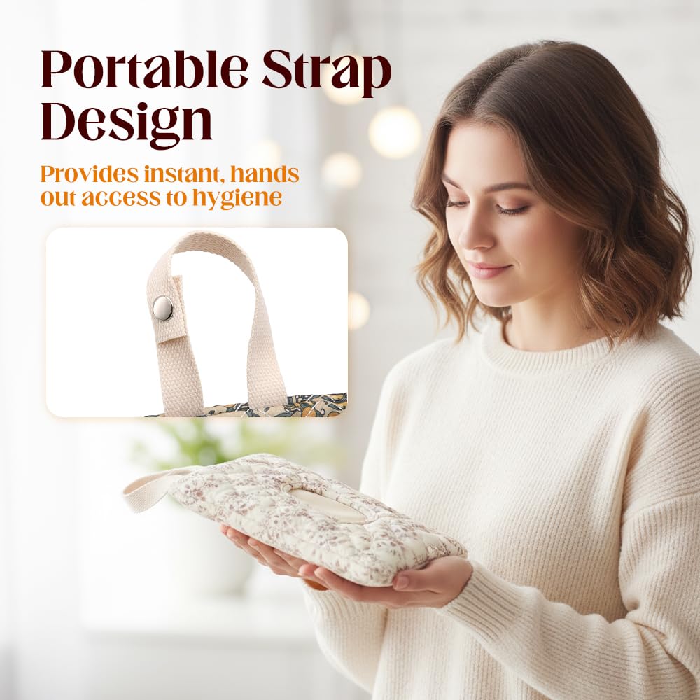 2 PCS Floral Quilted Baby Wipe Holder Pouch with Strap, Reable Portable Wipes Case for Stroller & Diaper Bag, Leak-Proof Travel Wipes Dispenser with Floral Pattern (Mix) - Image 7