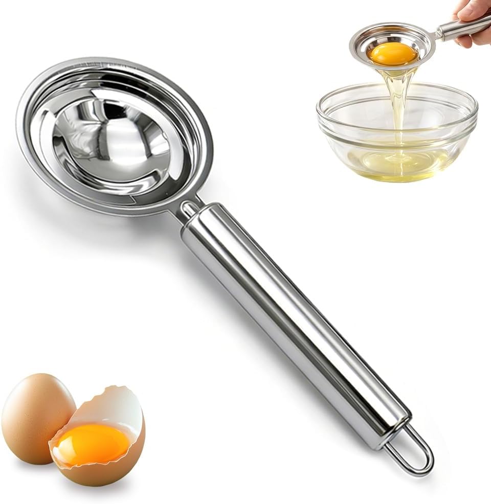 Egg Yolk Separator, Stainless Steel Egg Yolk Separation Tool, Egg Sifting Filter Divider with Hook for Baking & Cooking Kitchen Gadget (1PC) - Image 1