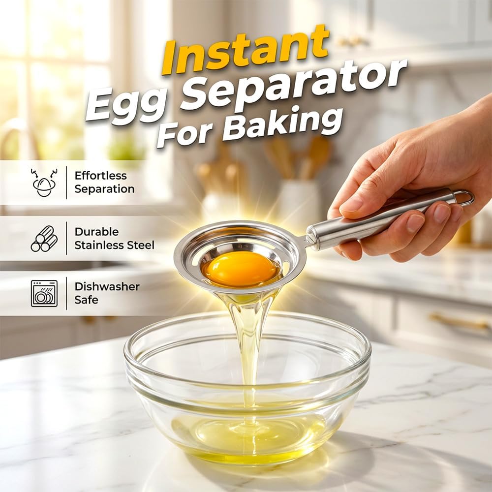 Egg Yolk Separator, Stainless Steel Egg Yolk Separation Tool, Egg Sifting Filter Divider with Hook for Baking & Cooking Kitchen Gadget (1PC) - Image 2